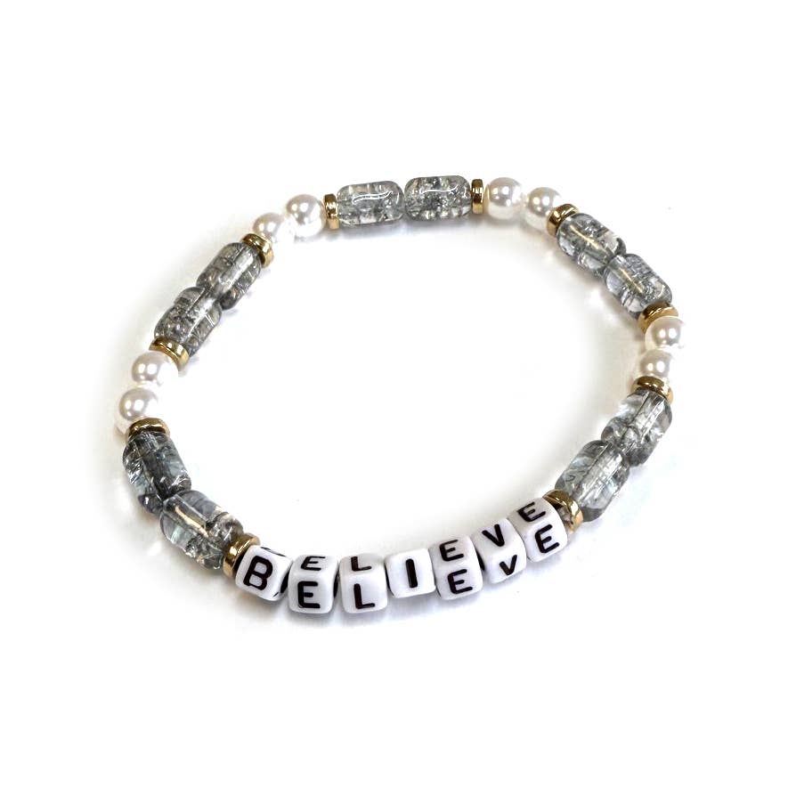 Believe Stackable Pearl & Glass Beaded Stretch Bracelet