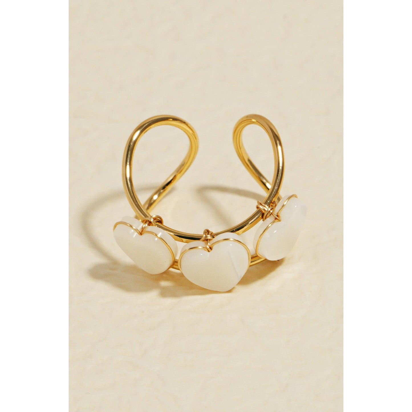 Triple Pearl Hearts Open Ring