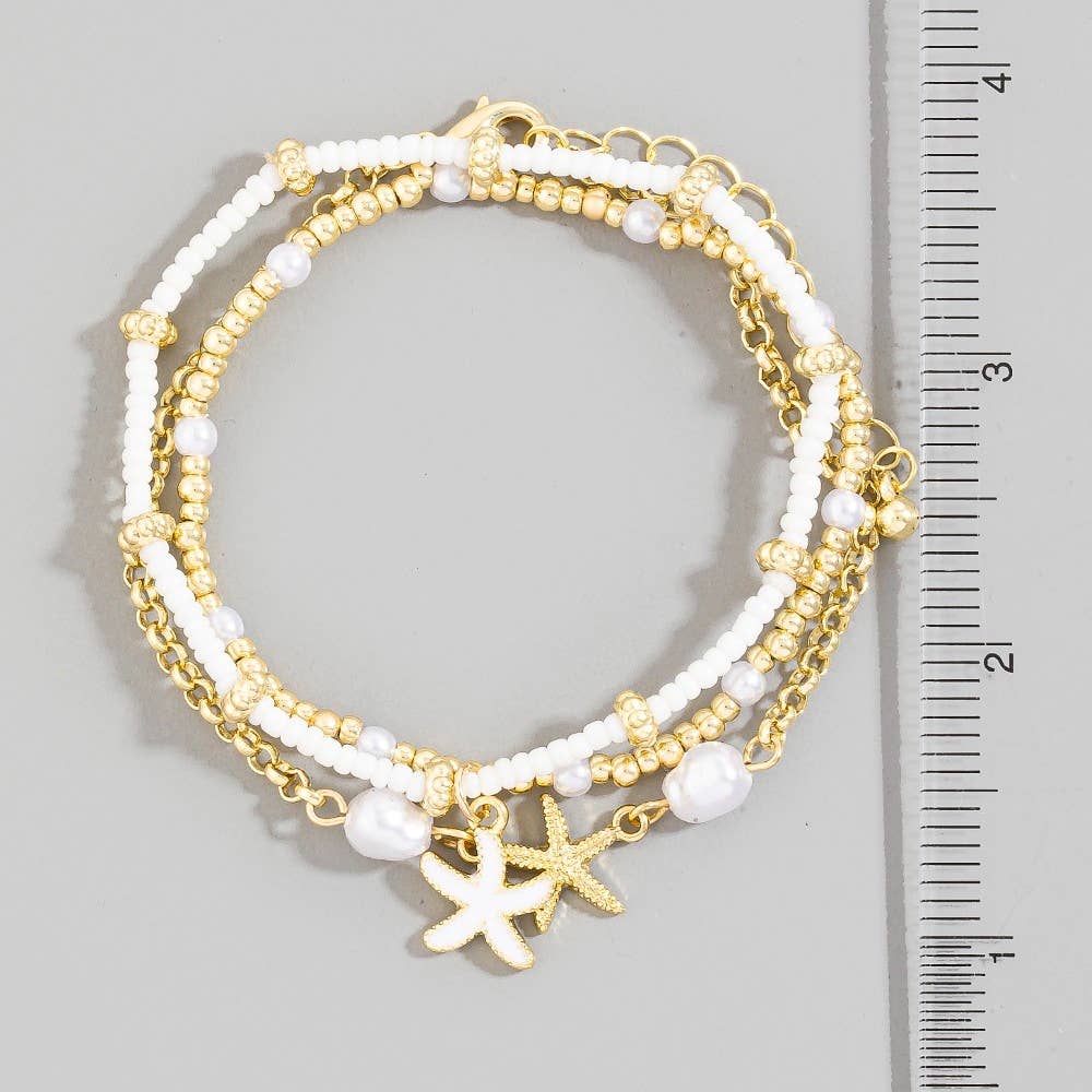 Pearl And Starfish Beaded Bracelet Set