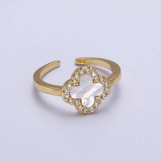 Dainty Shell Pearl Clover Ring