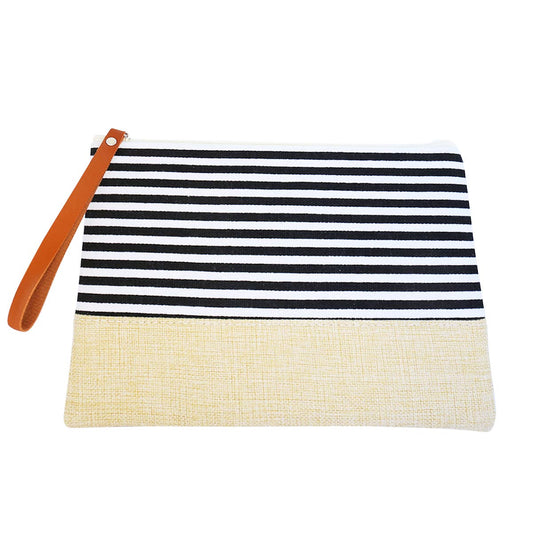 Nautical Stripe Straw Wristlet Clutch