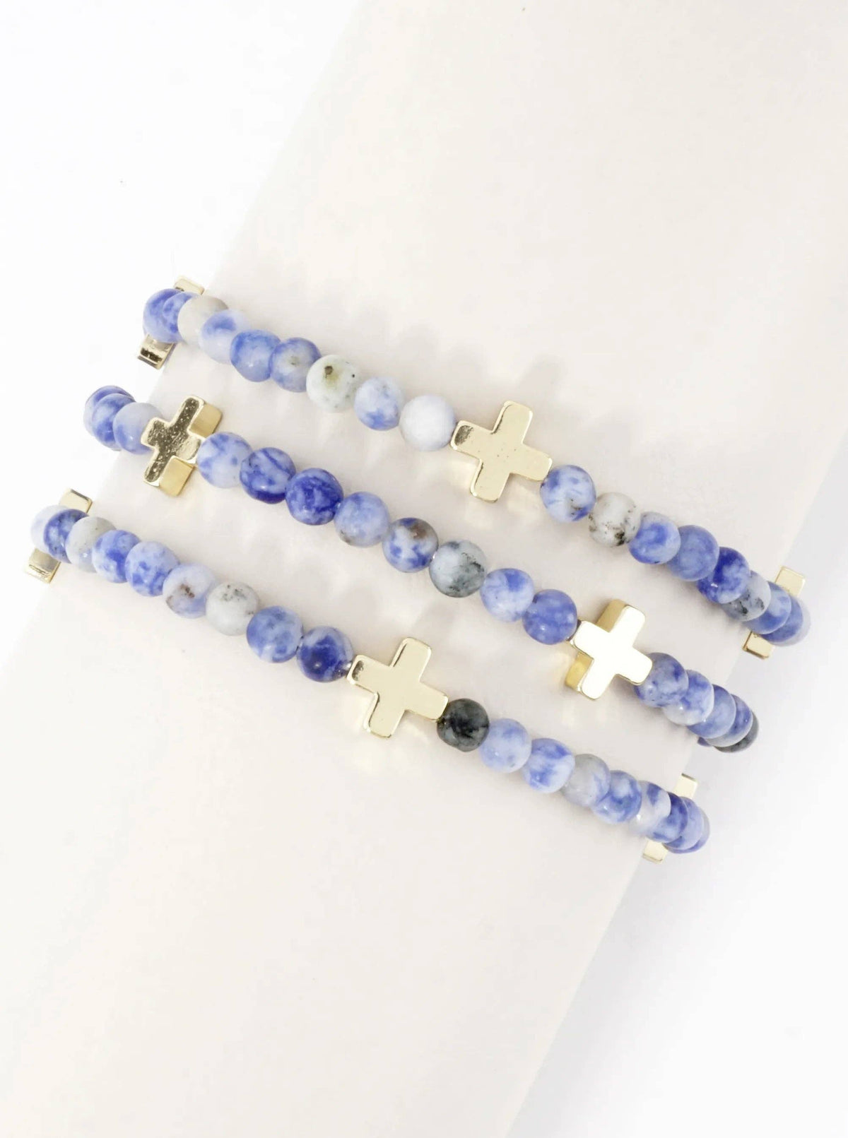 3PC-Set Genuine Stone Cross Stretch Bracelets