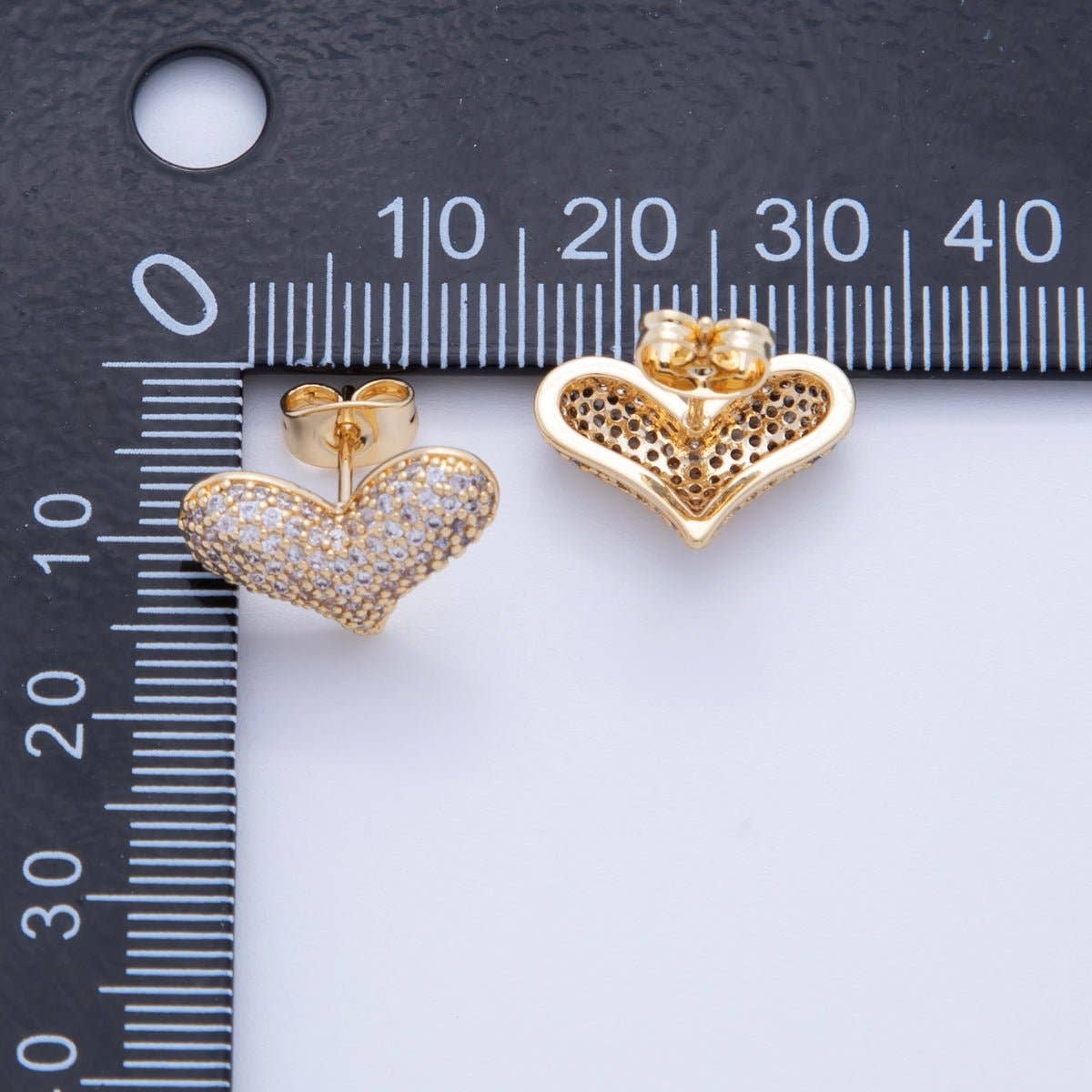 18K Gold Filled Micro Paved CZ Heart Stud Earrings