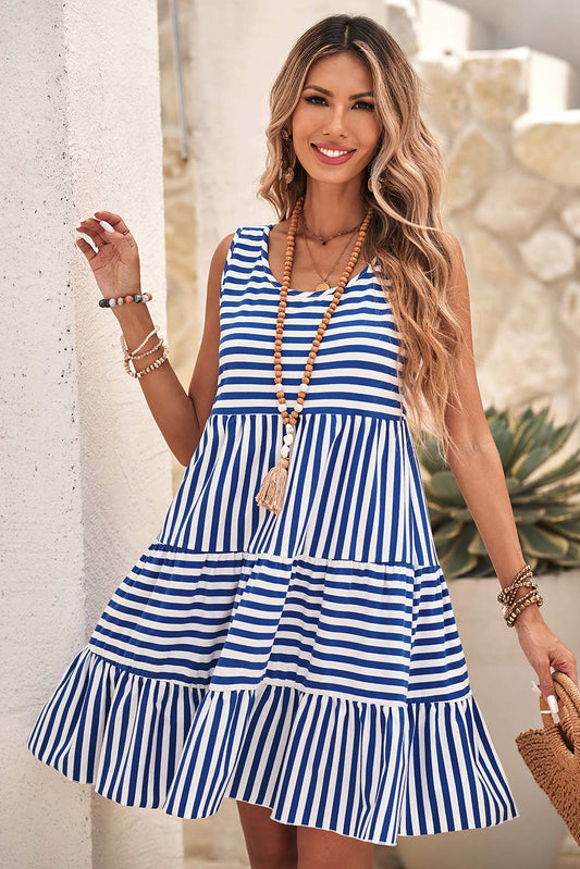 Stripe Sleeveless Loose Fit Mini Dress