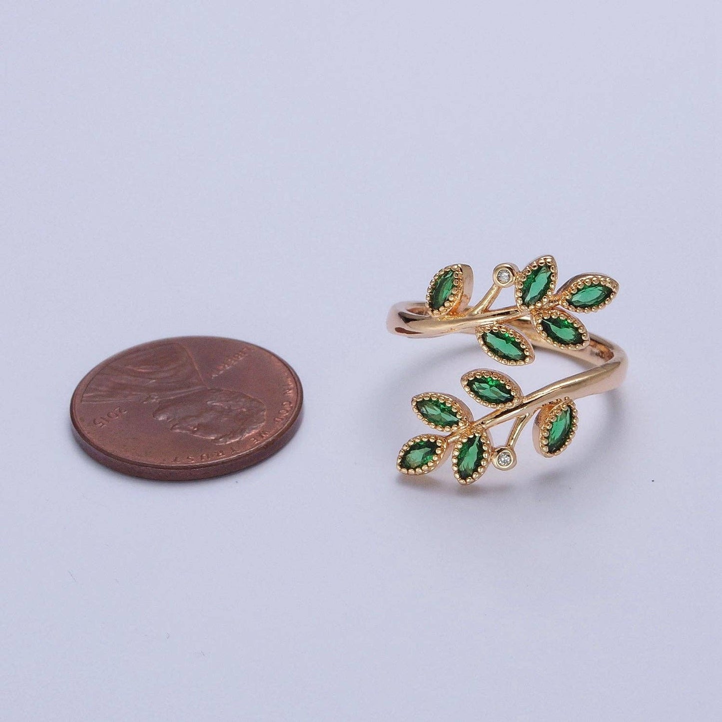 Gold Olive Leaf Ring Green