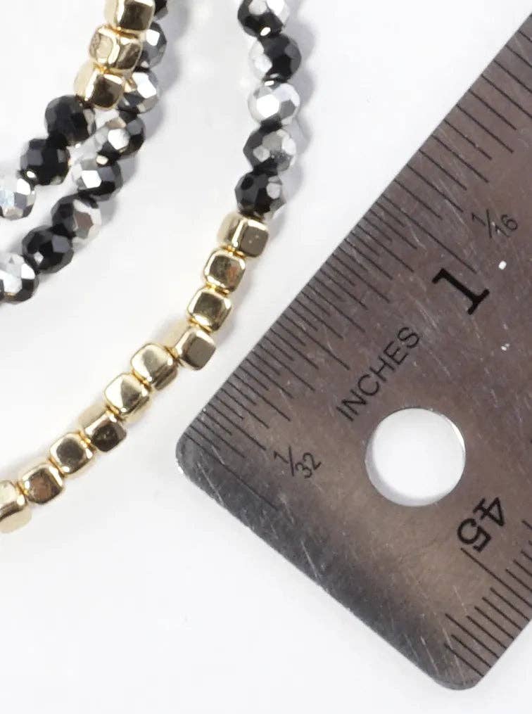 3PC-Set Square Metallic Glass Beads Bracelets