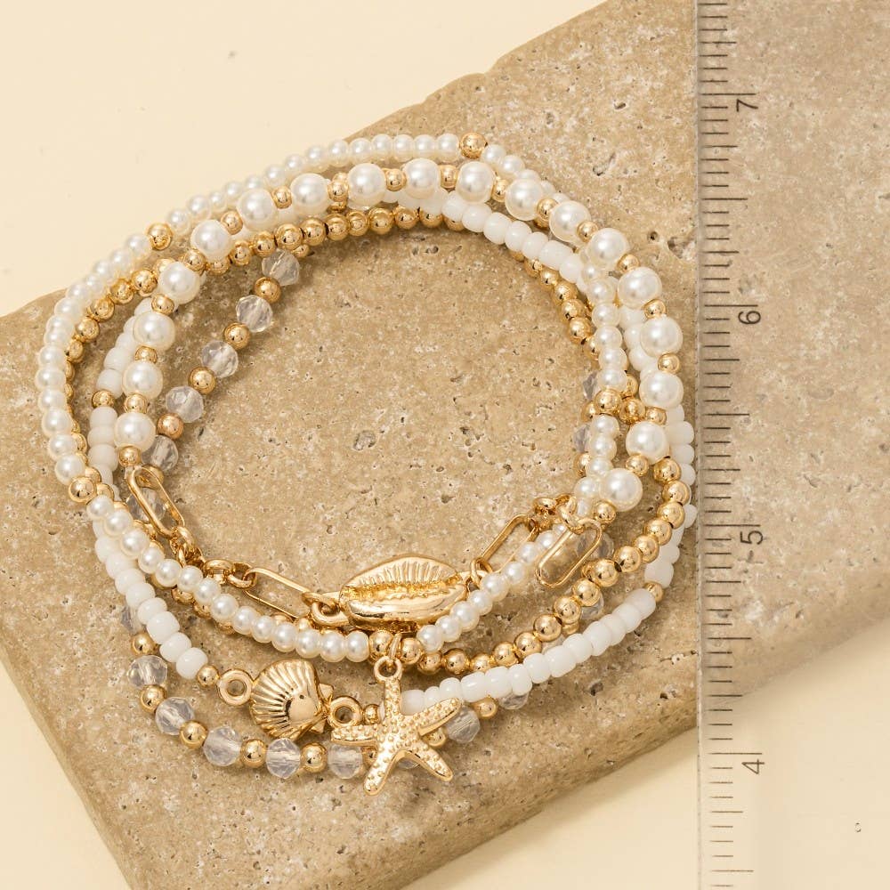 Starfish And Shell Mixed Pearl Beaded Bracelet