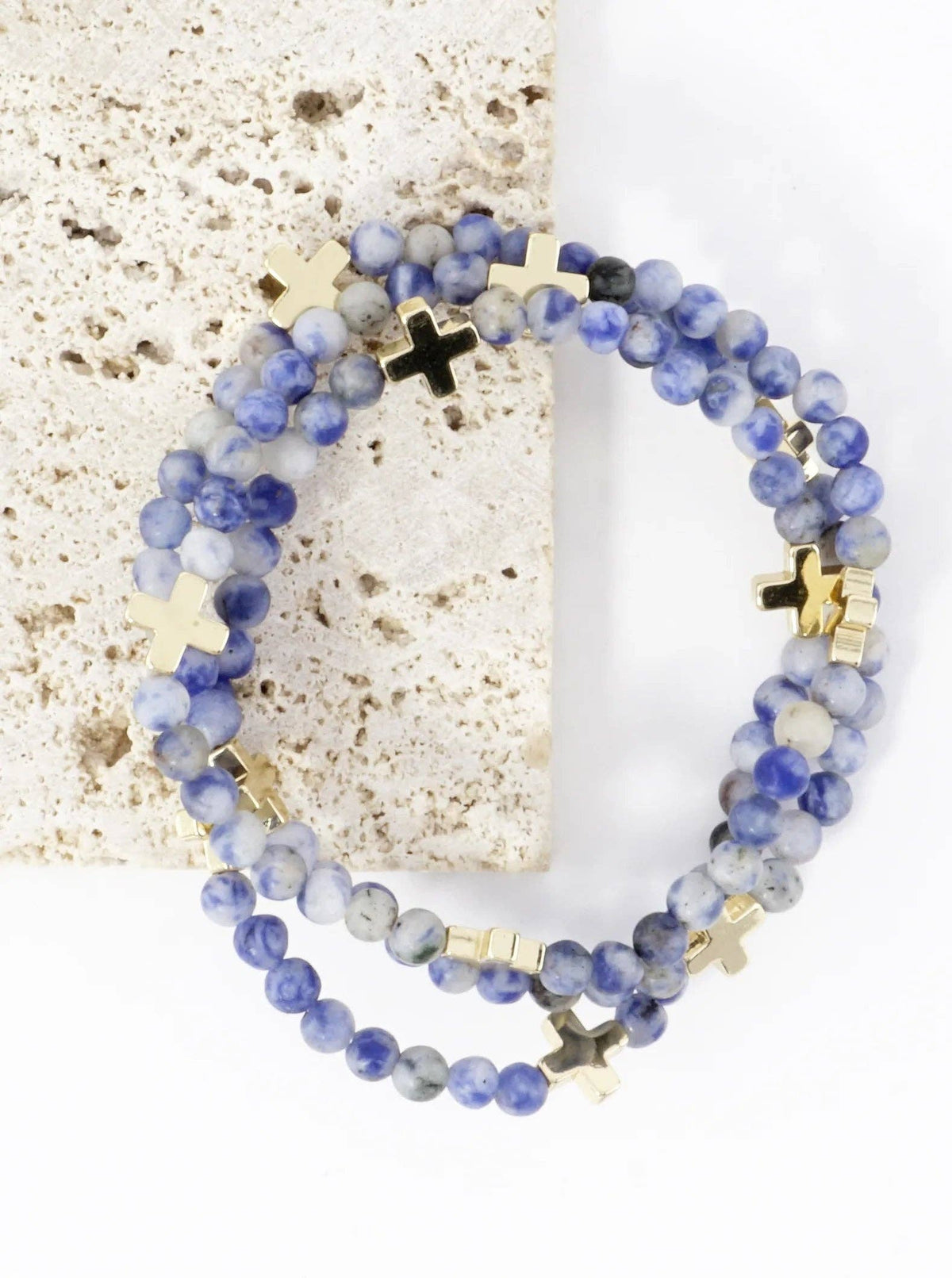 3PC-Set Genuine Stone Cross Stretch Bracelets