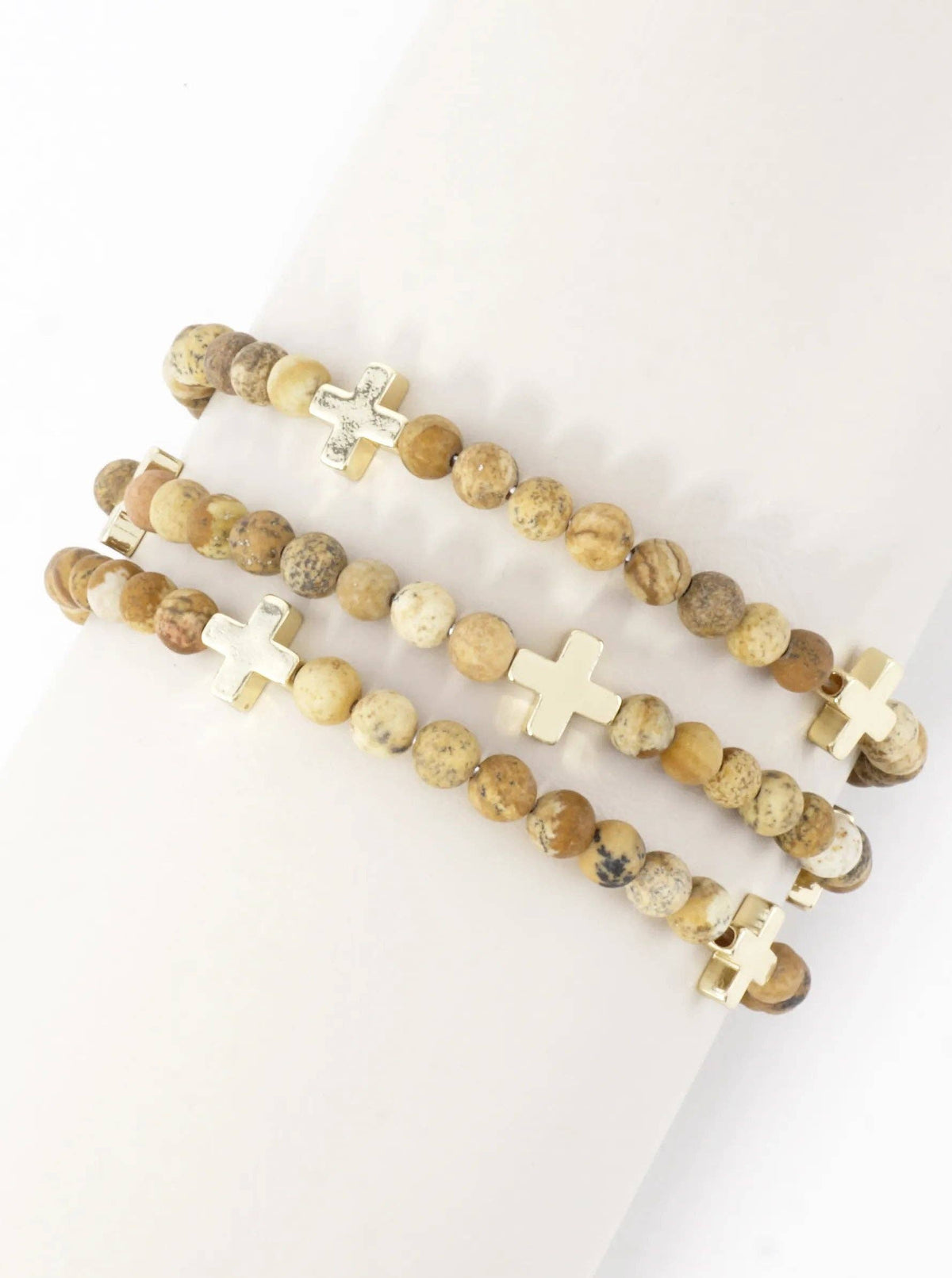 3PC-Set Genuine Stone Cross Stretch Bracelets
