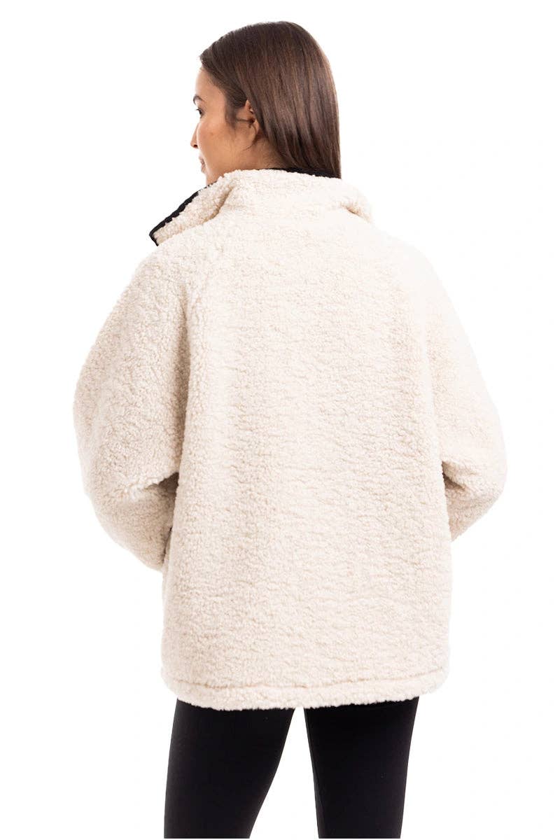 Cream Sherpa Lace Trim Women's Jacket