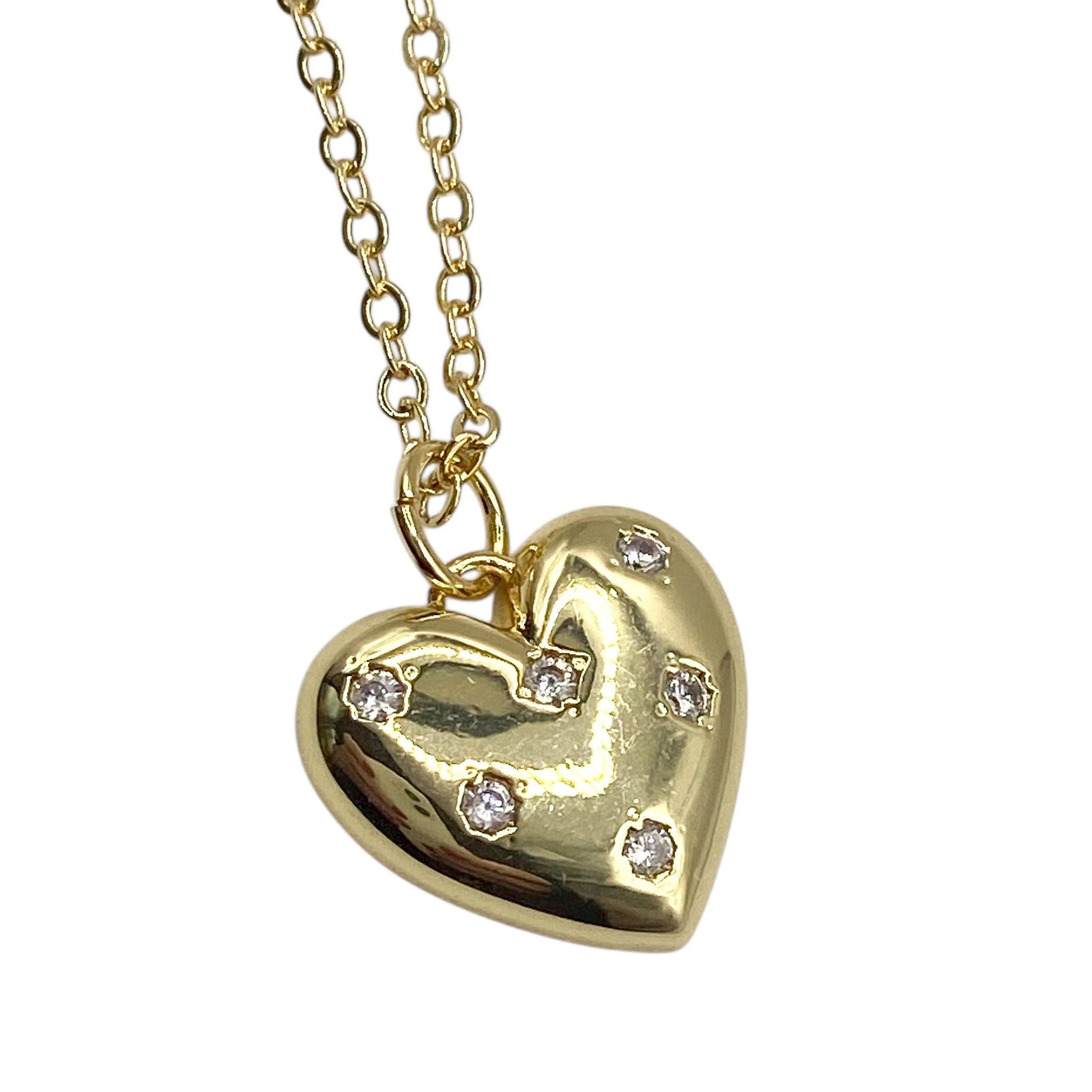Gold heart charm necklace with crystal accents 