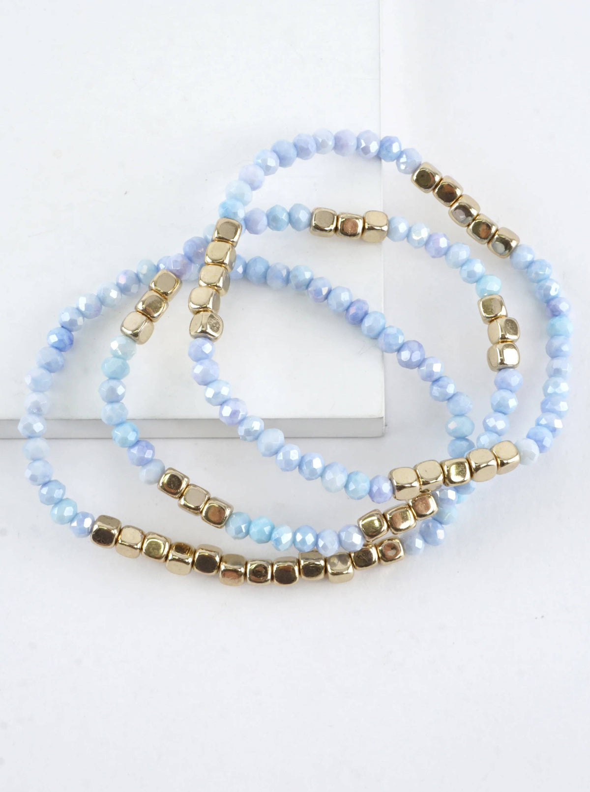3PC-Set Square Metallic Glass Beads Bracelets