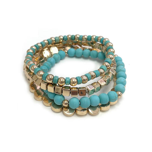 Gold CCB Bead Natural Stone Mixed Stretch Bracelets