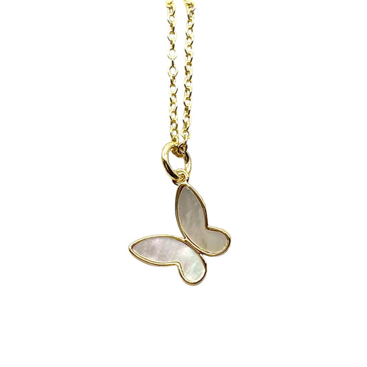 Butterfly necklace gold mother of pearl