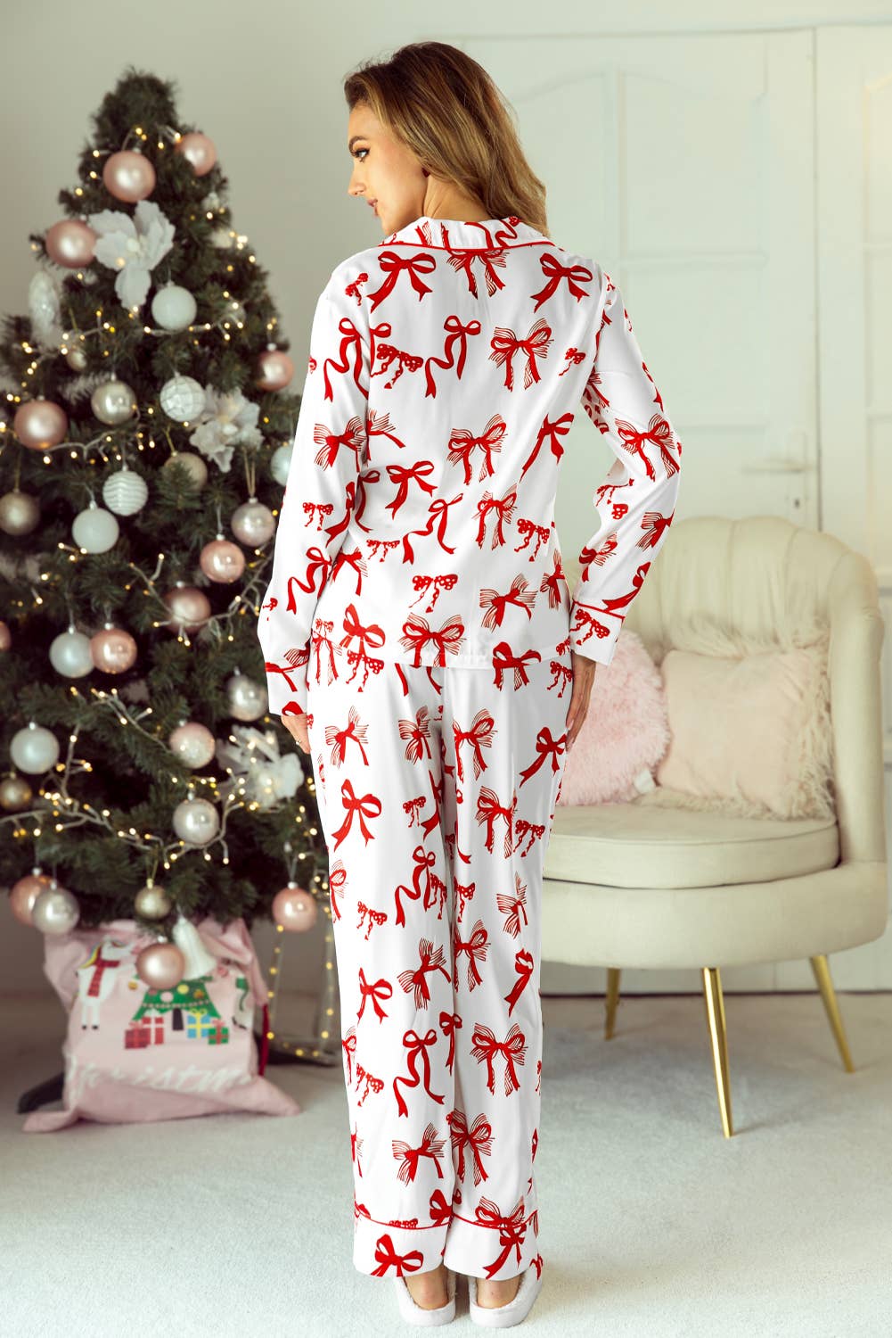 Christmas Bow Print Pajama Set