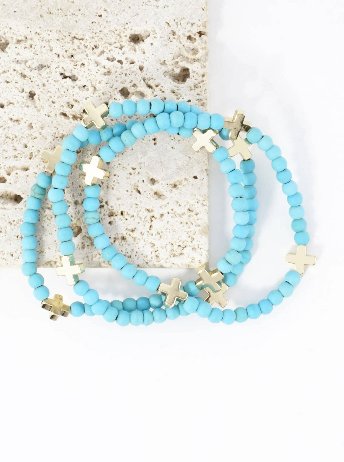 3PC-Set Genuine Stone Cross Stretch Bracelets