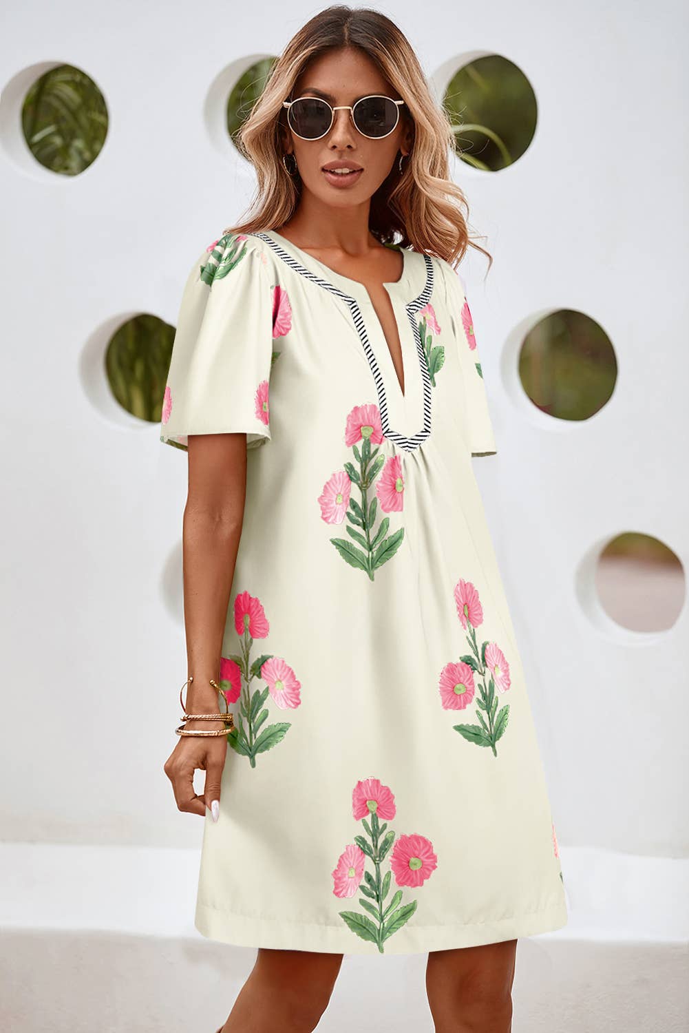 Floral Short Sleeve Mini Dress