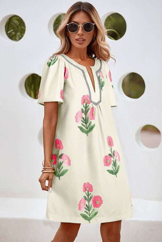 Floral Short Sleeve Mini Dress