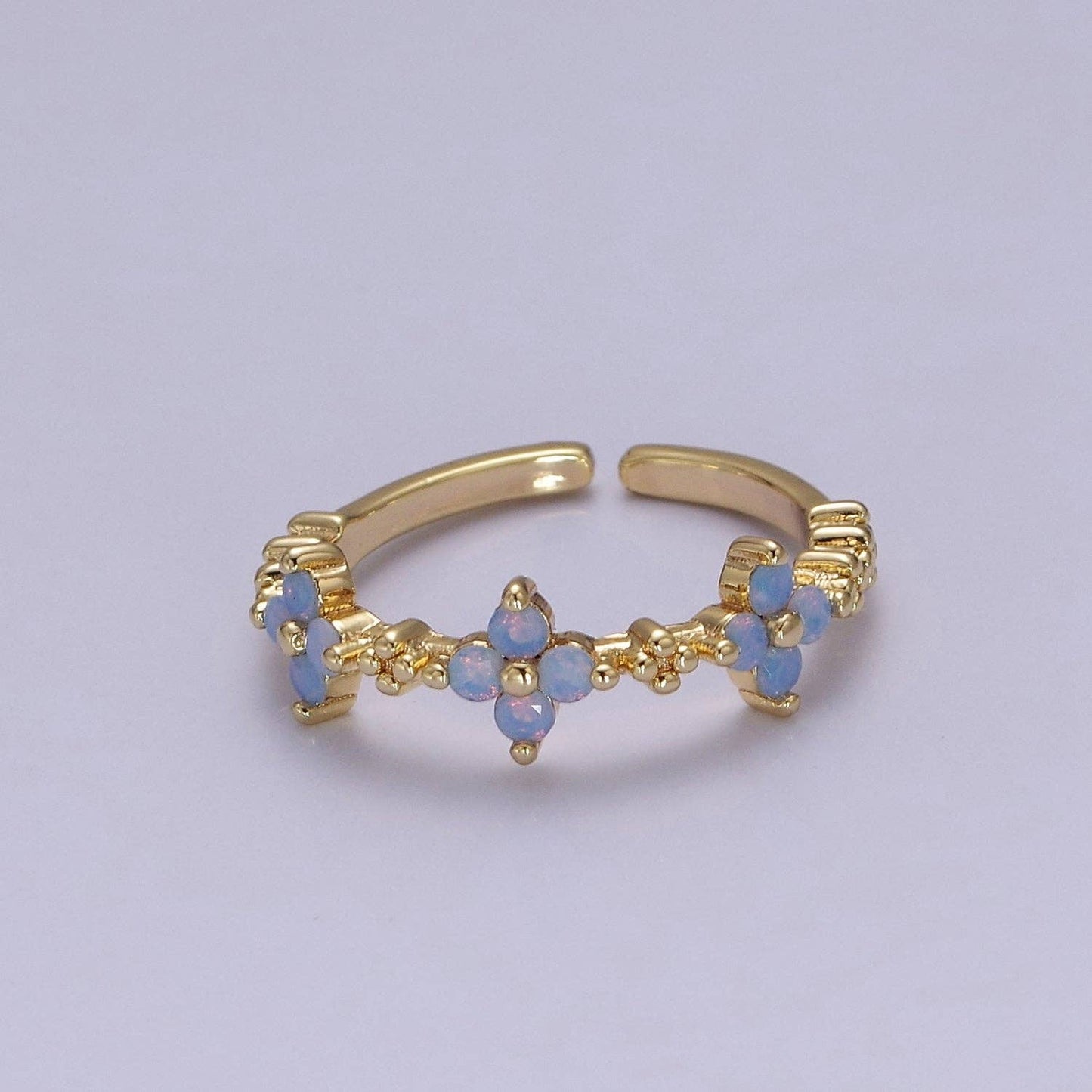 Dainty Blue Opal Flower Ring