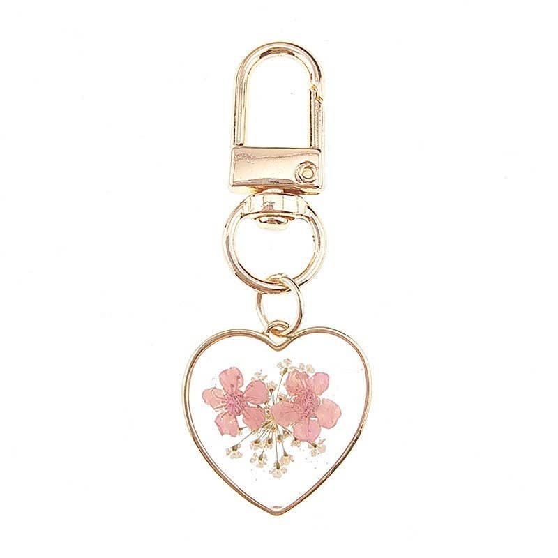BAG CHARM-PRESSED DRIED FLOWER HEART