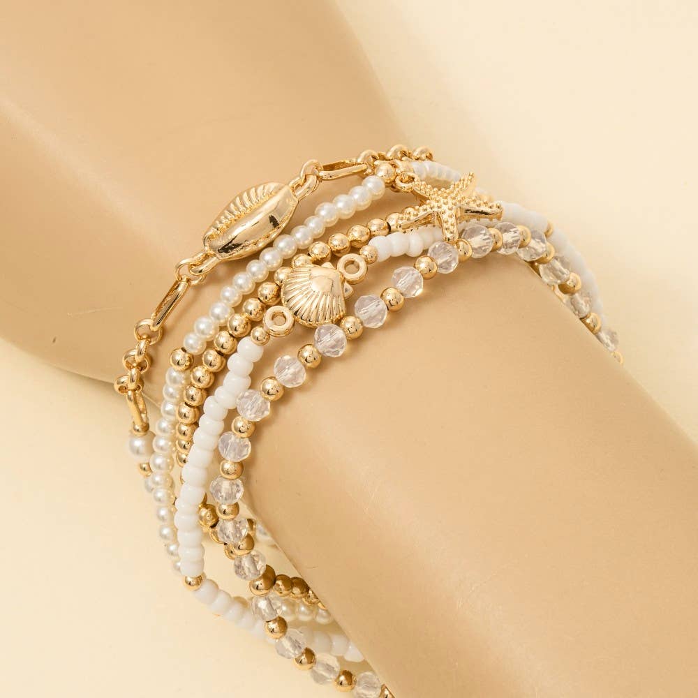 Starfish And Shell Mixed Pearl Beaded Bracelet