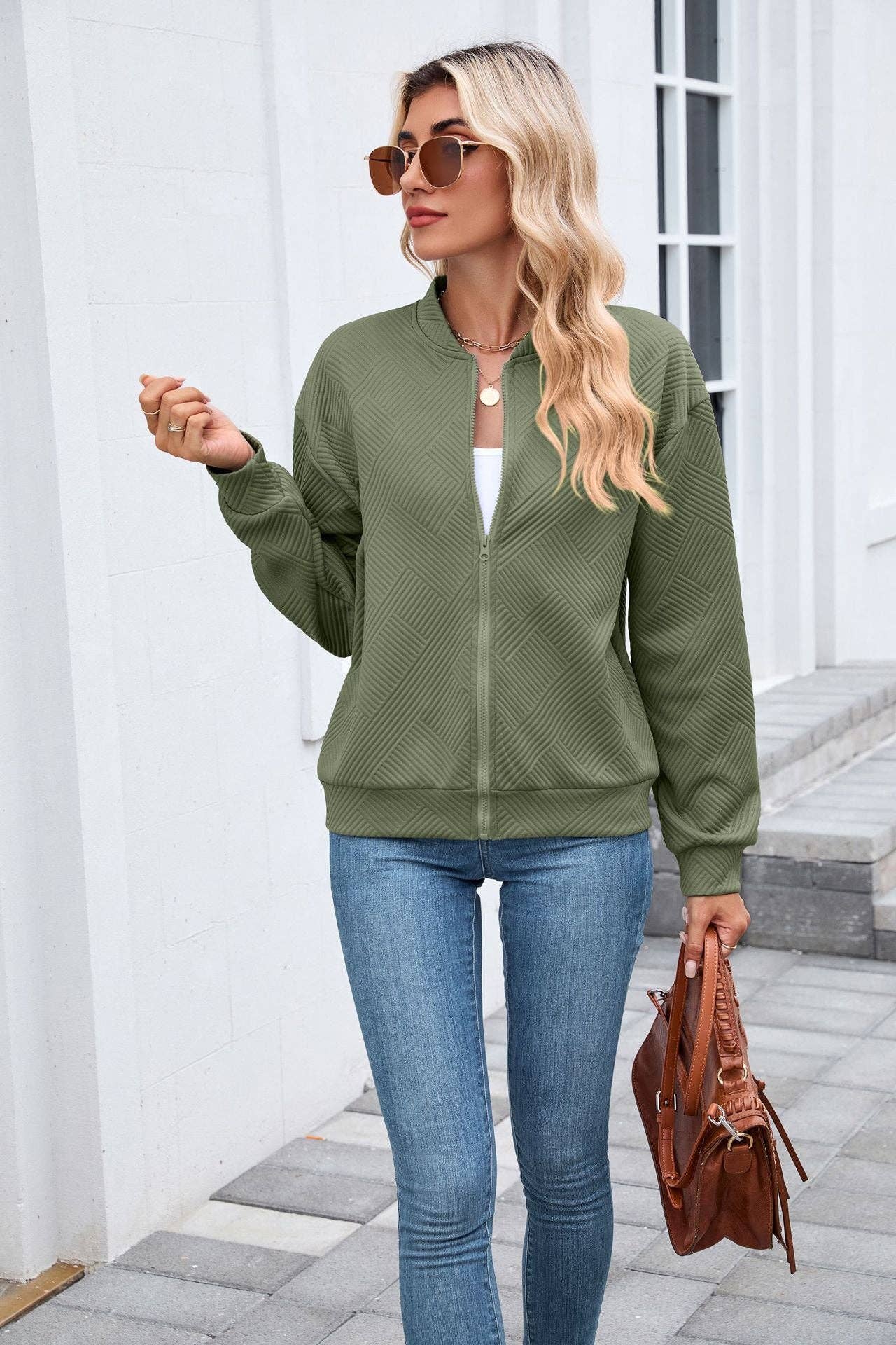 Quilted Zip-Up Sweatshirt