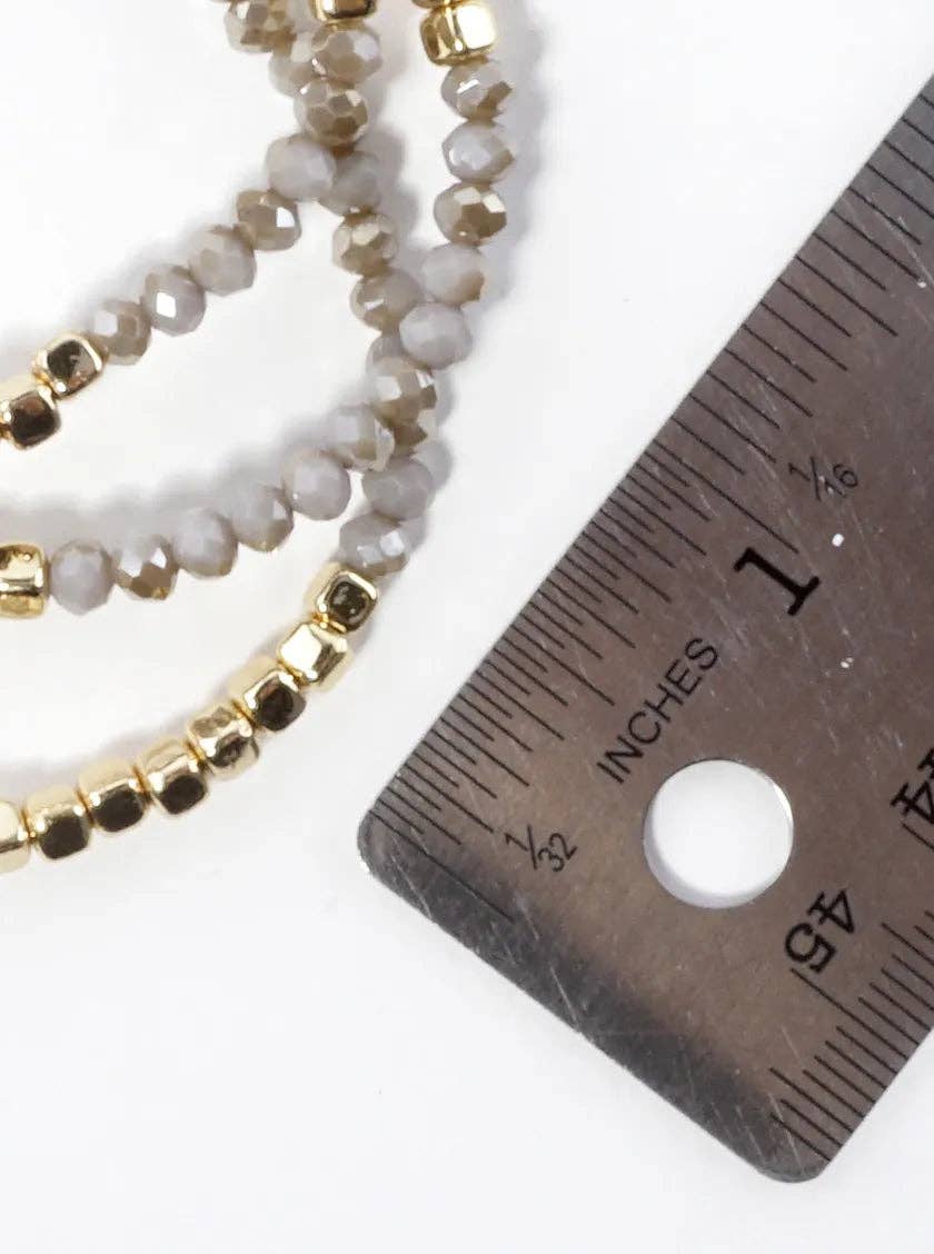 3PC-Set Square Metallic Glass Beads Bracelets