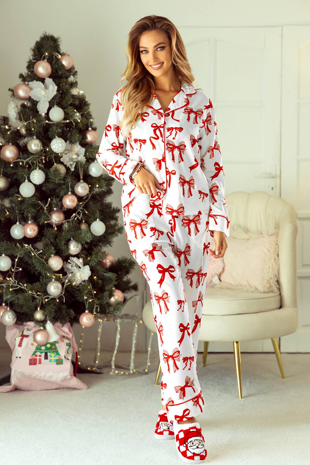 Christmas Bow Print Pajama Set